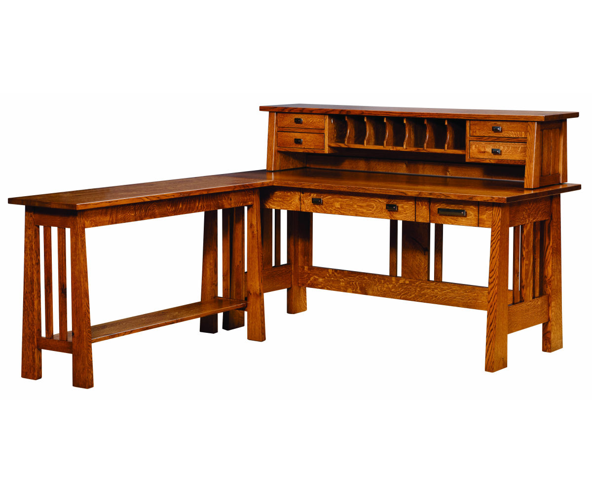 Freemont Mission Open Desk With Return Table And Hutch - Image 2